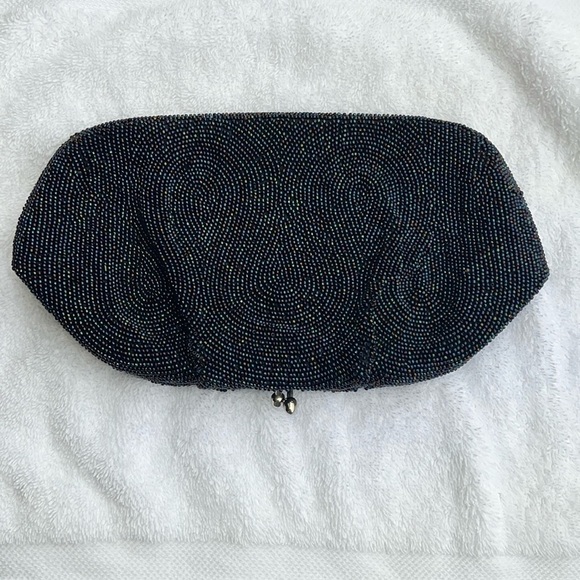 Miranda Micro Beaded Navy Blue Kisslock Clutch Bag Made in Japan - Picture 4 of 8